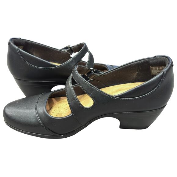 Clarks Collection Black Leather Mary Jane Heels Women’s 9 Comfort Shoes - Picture 8 of 10